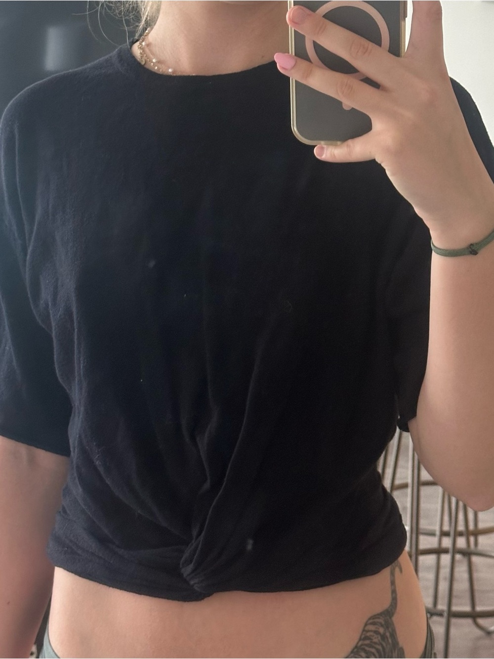 Zara Knot-Front Knit Top - Black